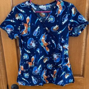 Scrubstar Blue Space-Themed Scrub Top Small